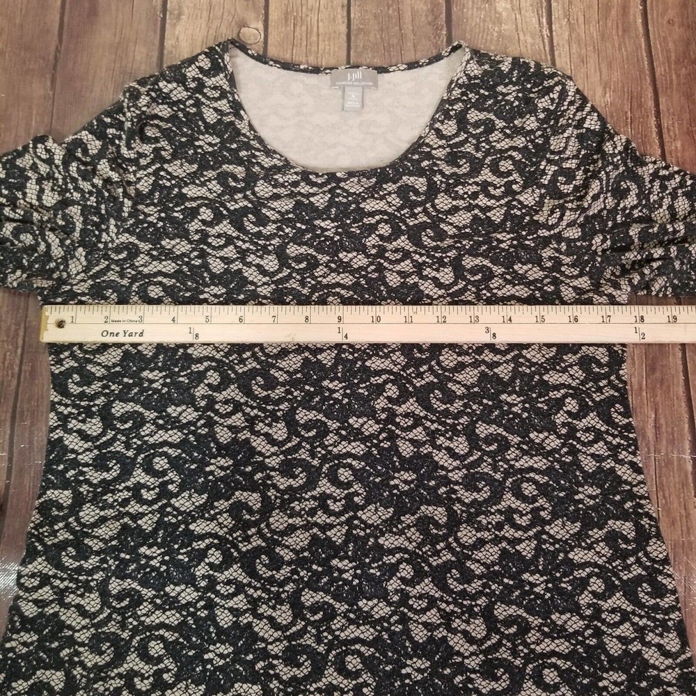 J. Jill Womens Shirt Black Size M Medium Petite Long Sleeve Faux Texture - Picture 2 of 12